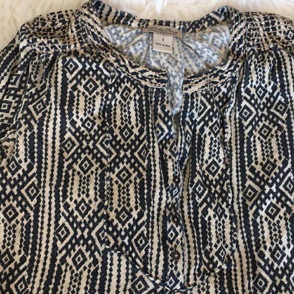 Lucky Brand | Linen Blend Button Peasant Top | S - Picture 2 of 8